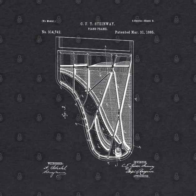 Steinway Grand Piano Patent - Piano Player Art - Black Chalkboard by patentpress